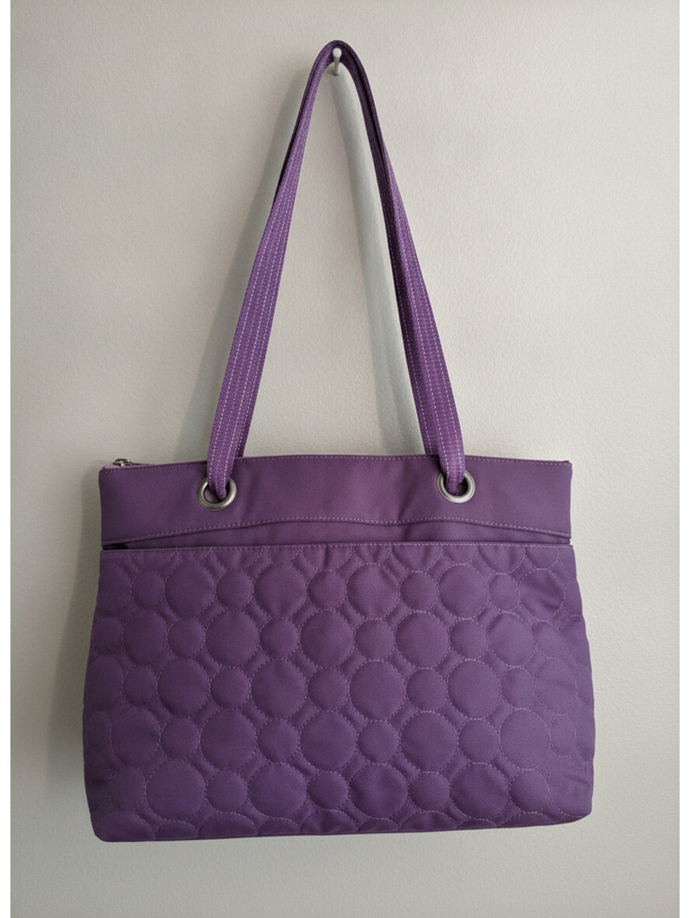 Thirty One Purple Quilted Circles Tote Bag Large Shoulder Purse